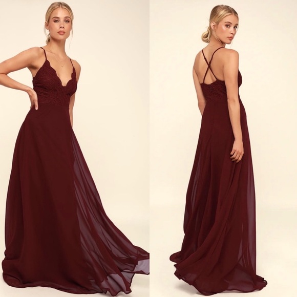 Burgundy maroon lace maxi dress from Lulu's M - Picture 1 of 7